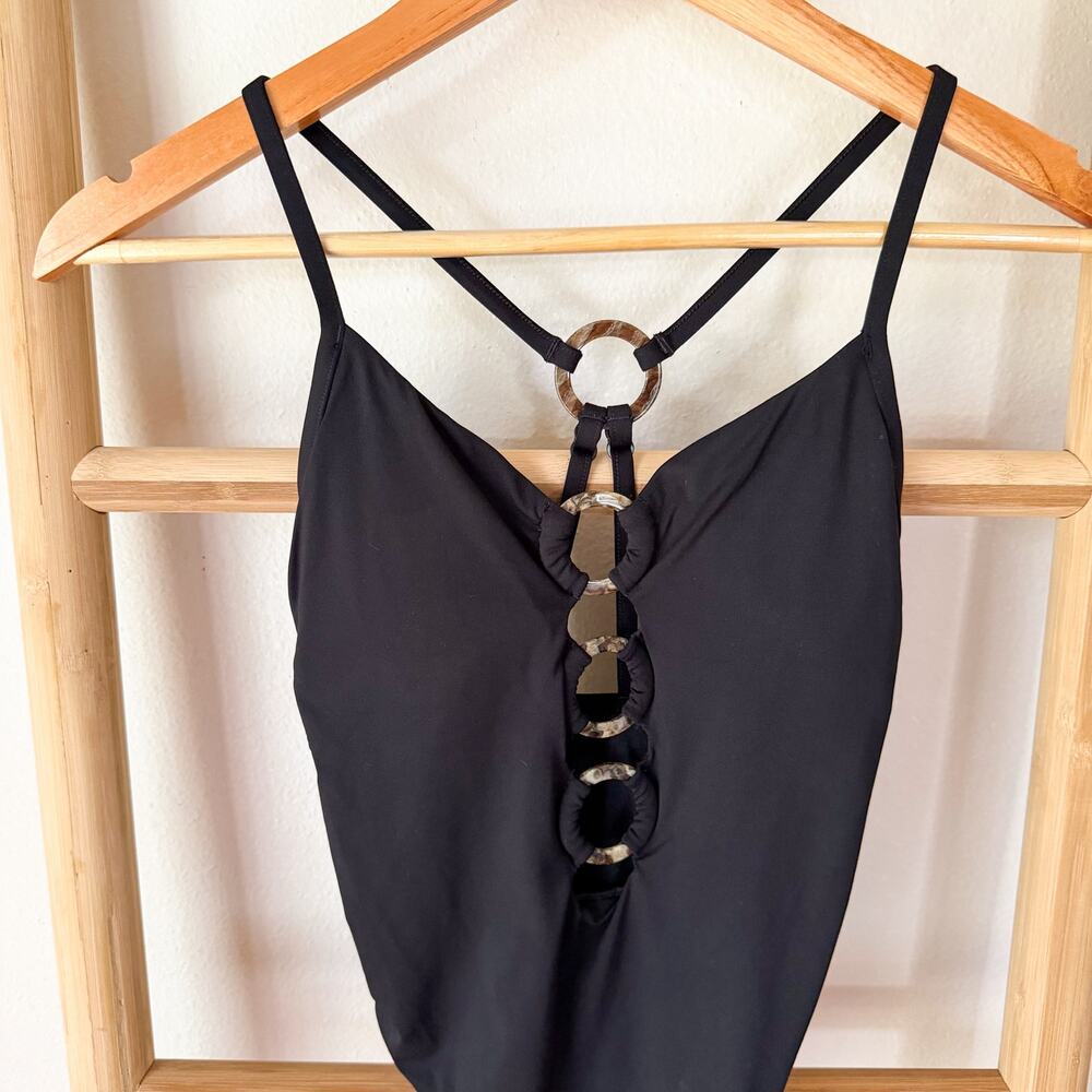 Seafolly Black Ring Detail Cutout One Piece Swimsuit Maillot Size 4 US - Picture 3 of 6